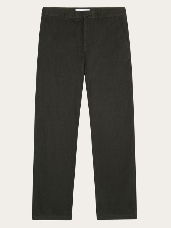KnowledgeCotton Apparel - MEN CHUCK regular flannel herringbone chinos - GOTS/Vegan Pants 1090 Forrest Night