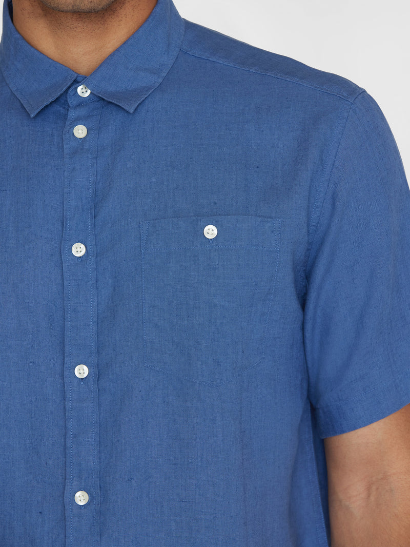 KnowledgeCotton Apparel - MEN Custom fit linen short sleeve shirt Shirts 1432 Moonlight Blue