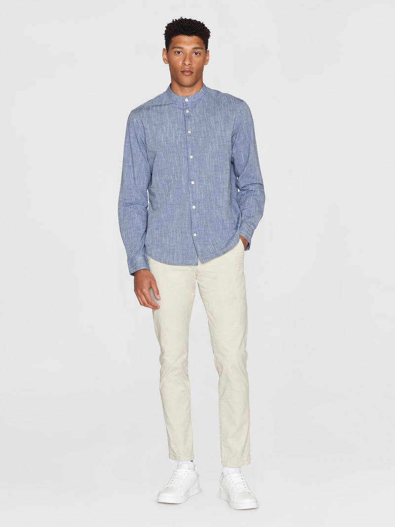 KnowledgeCotton Apparel - MEN Custom fit linen stand collar shirt Shirts 1001 Total Eclipse