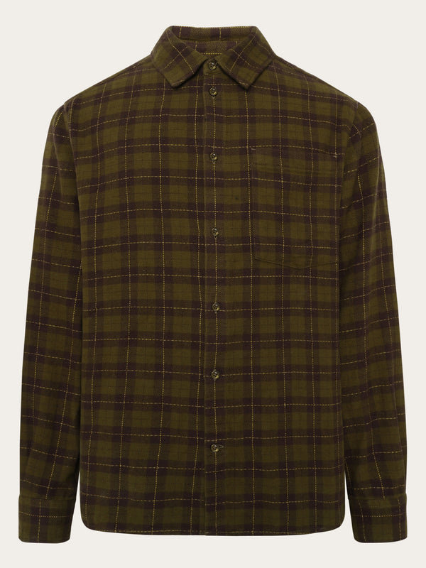 KnowledgeCotton Apparel - MEN Loose fit checkered shirt Shirts 7023 Green check