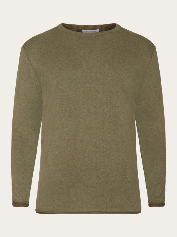KnowledgeCotton Apparel - MEN Regular double layer cotton mix rolledge crew neck knit - GOTS/Vegan Knits 1068 Burned Olive