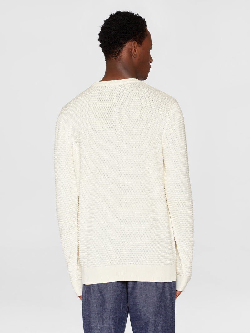 KnowledgeCotton Apparel - MEN VAGN regular bubble knit crew neck - Regenerative Organic Certified - GOTS/Vegan Knits 1387 Egret
