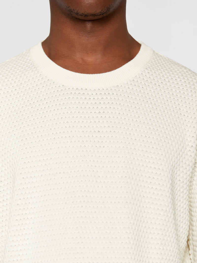 KnowledgeCotton Apparel - MEN VAGN regular bubble knit crew neck - Regenerative Organic Certified - GOTS/Vegan Knits 1387 Egret