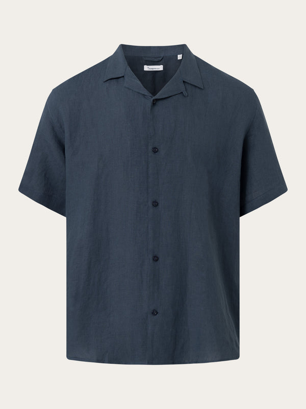 KnowledgeCotton Apparel - MEN Box fit short sleeved linen shirt Shirts 1001 Total Eclipse