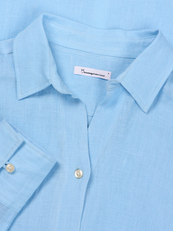 KnowledgeCotton Apparel - WMN Classic linen dress Dresses 1377 Airy Blue