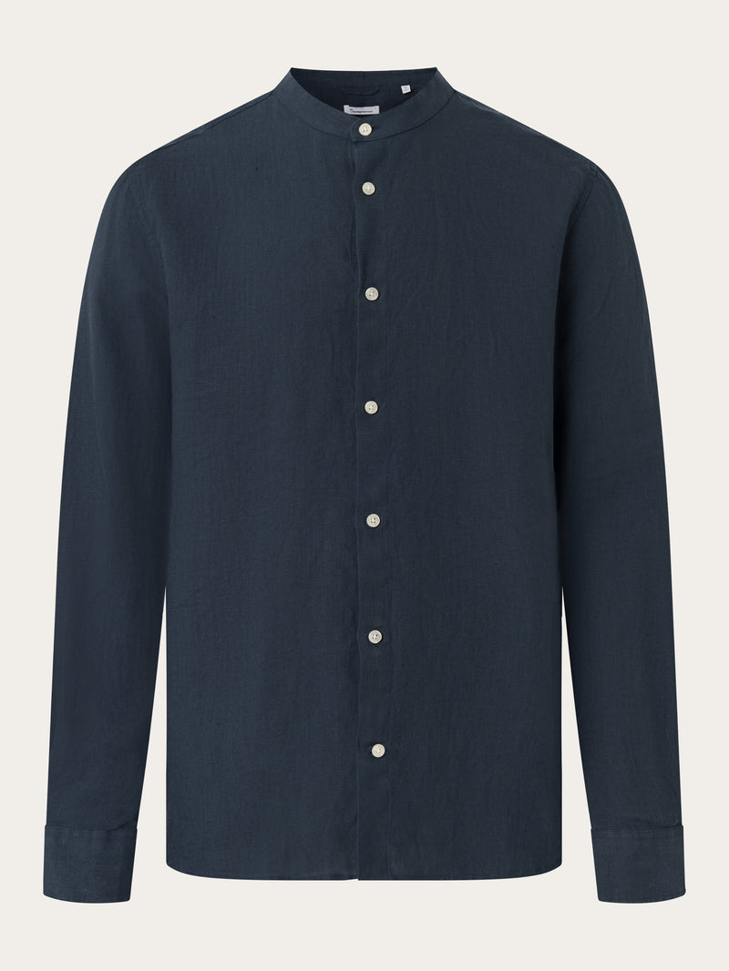 KnowledgeCotton Apparel - MEN Custom fit linen stand collar shirt Shirts 1001 Total Eclipse