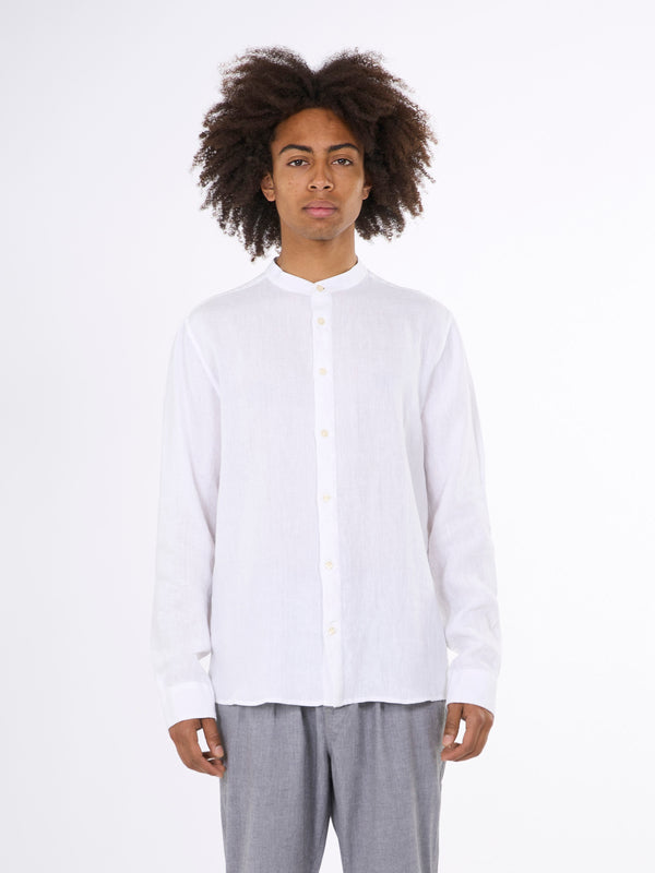 KnowledgeCotton Apparel - MEN Custom fit linen stand collar shirt Shirts 1010 Bright White