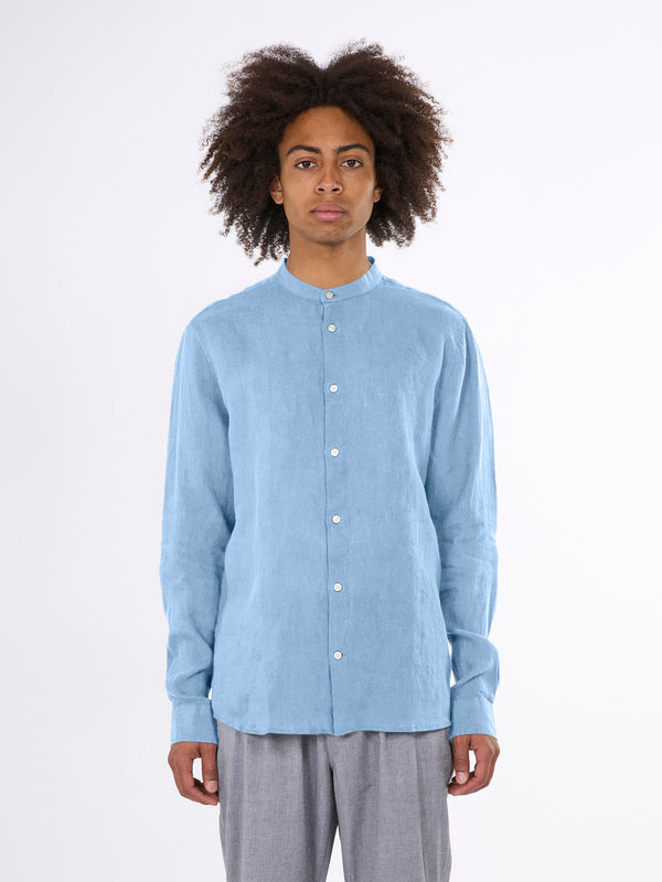 KnowledgeCotton Apparel - MEN Custom fit linen stand collar shirt Shirts 1377 Airy Blue