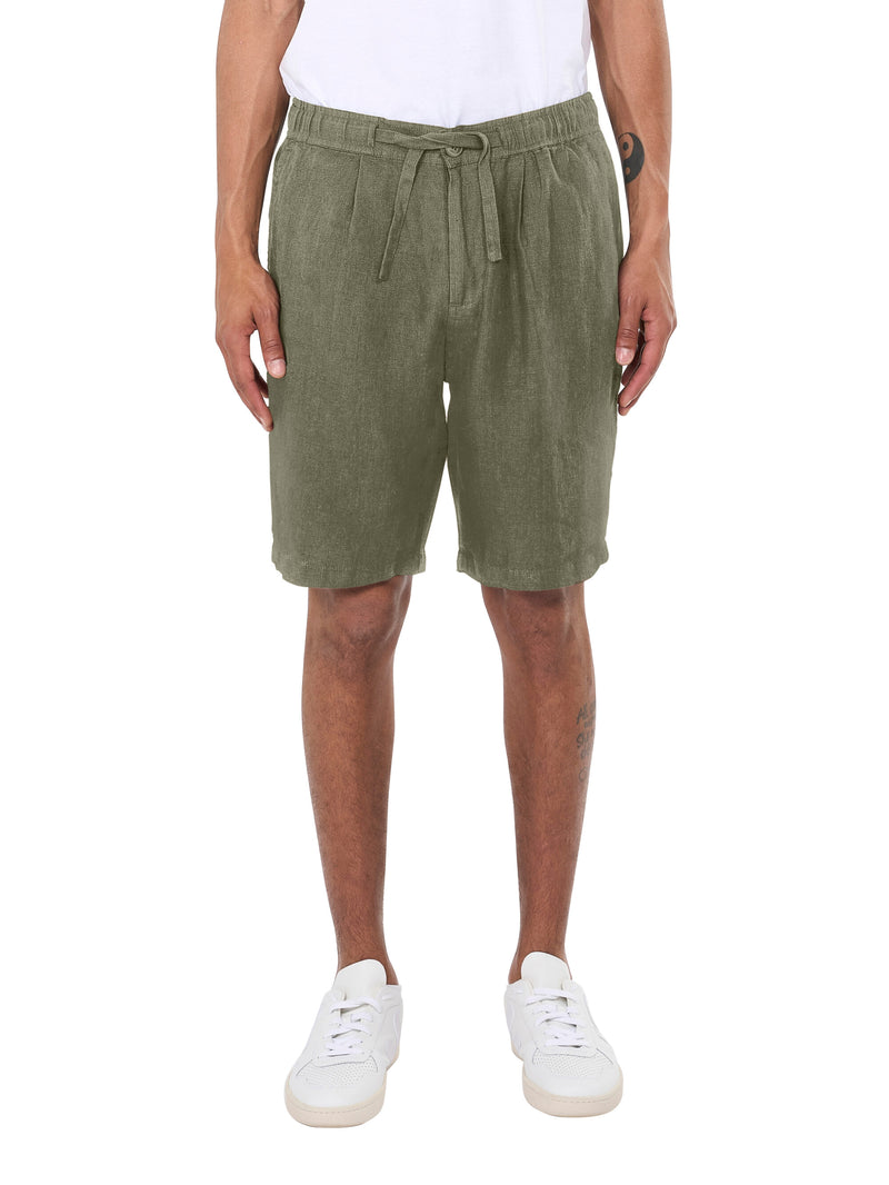 KnowledgeCotton Apparel - MEN Loose Linen shorts Shorts 1068 Burned Olive
