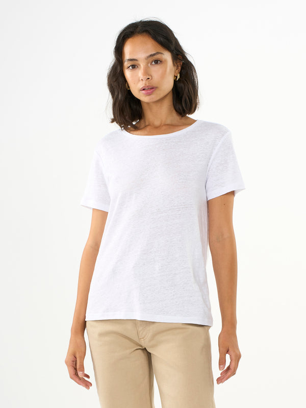 KnowledgeCotton Apparel - WMN Reg linen t-shirt T-shirts 1010 Bright White